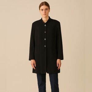 J. Jill Vintage Black Wool Blend Long Tailored Blazer Mandarin Collar Size 10